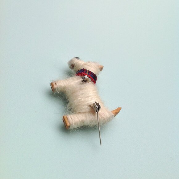 Artisan Brooch Scottish Shetland Wool, Tartan Plaid + Wood Scottie Terrier Dog - Picture 8 of 13